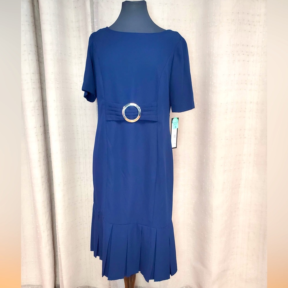 Navy shift dress.